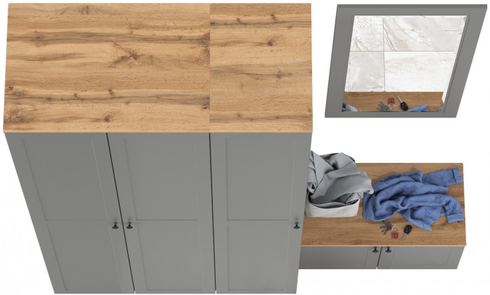 Остин Прихожая 42, цвет серый графит/дуб крафт золотой, ШхГхВ 200х54,3х229,6 см., универсальная сборка