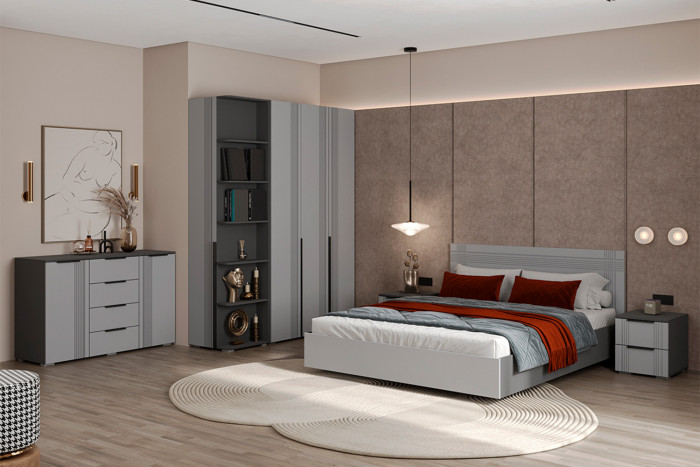 Комод Альмерия КМ-1300, Серый графит, Бархат серый