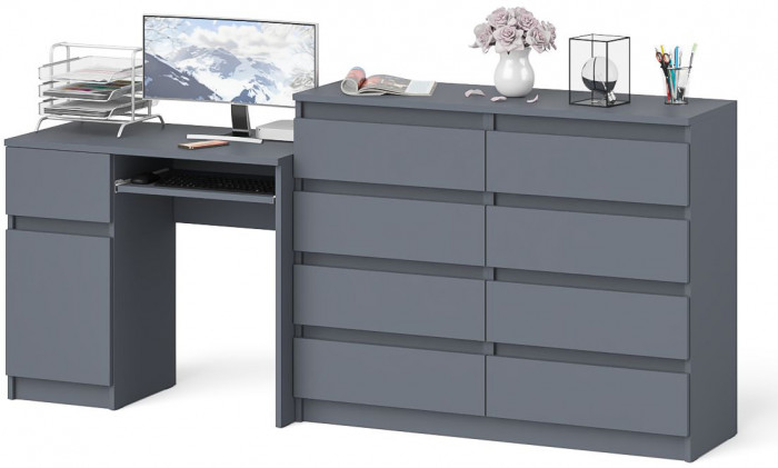 Мори Стол компьютерный МС-1 левый + Комод МК1200.8, цвет графит, ШхГхВ 210,4х50х94 см., выдвижной ящик слева, НЕ универсальная сборка