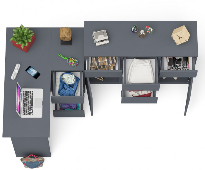 Мори Стол компьютерный МС-16 правый + Комод МК1200.4, цвет графит, ШхГхВ 244,8х84,9х94 см., выдвижные ящики справа, НЕ универсальная сборка