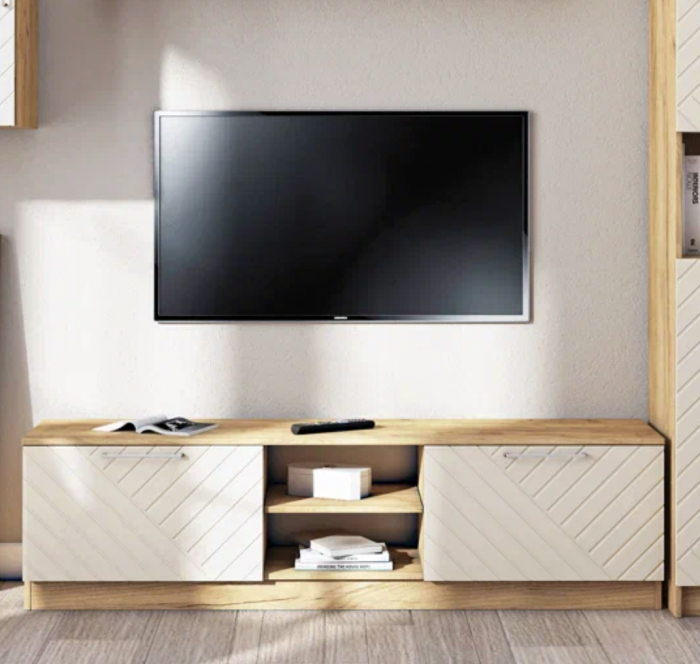 Тумба-2 под ТВ напольная "Иннэс-7", Крафт золотой/Тирамису матовый