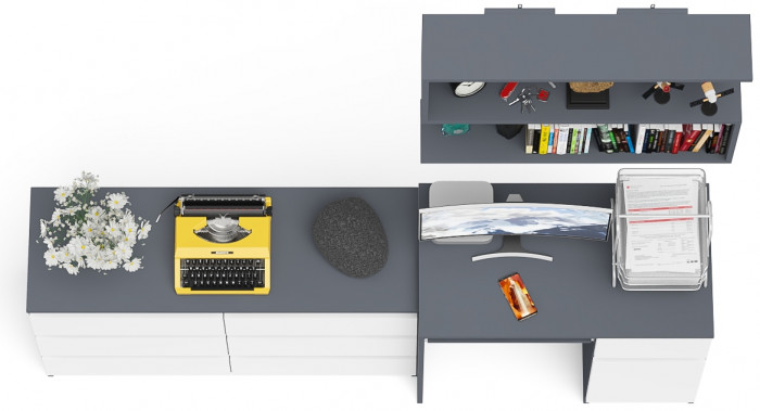 Мори Стол компьютерный МС-1 правый + Комод МК1200.6 + Полка 900, цвет графит/белый, ШхГхВ 210,4х50х209,6 см., НЕ универсальная сборка