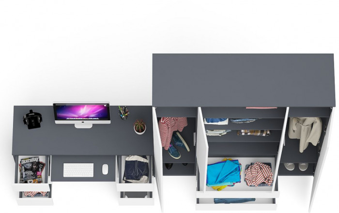 Мори Стол компьютерный МС-2 + Шкаф МШ1600.1, цвет графит/белый, ШхГхВ 295,8х50,4х209,6 см., универсальная сборка