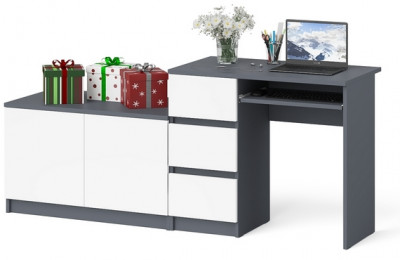 Мори Стол компьютерный МС-6 левый + Тумба МА900.1, цвет графит/белый, ШхГхВ 180,4х50,4х76,6 см., выдвижные ящики слева, НЕ универсальная сборка