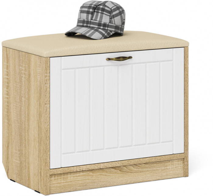 Прихожая П-6 Компоновка № 19, цвет дуб сонома/фасады МДФ белое дерево фрезеровка прованс, ШхГхВ 90х35х210 см., универсальная сборка