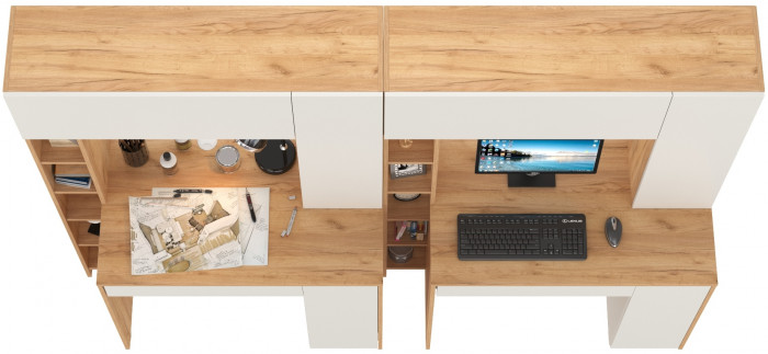 Стол компьютерный Комфорт 12.71 + Стол компьютерный Комфорт 12.71, цвет дуб золотой/белый, ШхГхВ 233,4х60,2х165,4 см., НЕ универсальная сборка