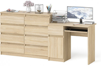 Мори Стол компьютерный МС-1 левый + Комод МК1200.8, цвет дуб сонома, ШхГхВ 210,4х50х94 см., выдвижной ящик слева, НЕ универсальная сборка