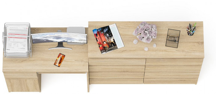 Мори Стол компьютерный МС-1 левый + Комод МК1200.8, цвет дуб сонома, ШхГхВ 210,4х50х94 см., выдвижной ящик слева, НЕ универсальная сборка