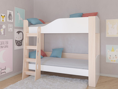 Кровать двухъярусная АСТРА 2 Дуб молочный/Белый без ящика