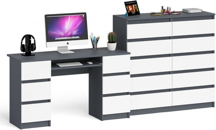 Мори компьютерный стол МС-2 + Комод МК1200.10, графит/белый