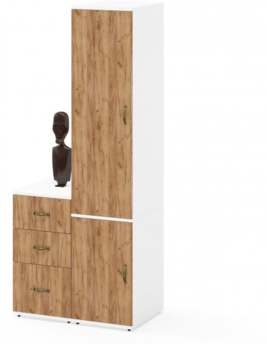 Лидер-8 Пенал МД 23Б + Тумба МД 3.16, цвет белый шагрень/крафт золото, ШхГхВ 80х50х190 см., универсальная сборка