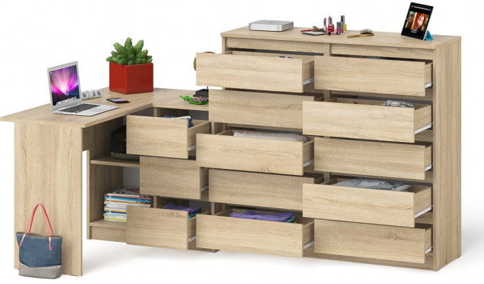 Мори Стол компьютерный МС-16 правый + Комод МК1200.10, цвет дуб сонома, ШхГхВ 244,8х84,9х115 см., выдвижные ящики справа, НЕ универсальная сборка