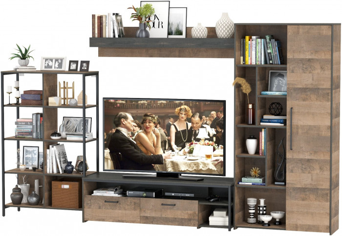 Трувор Гостиная 071, цвет дуб гранж песочный/интра, ШхГхВ 332,8х45,4х210 см., универсальная сборка