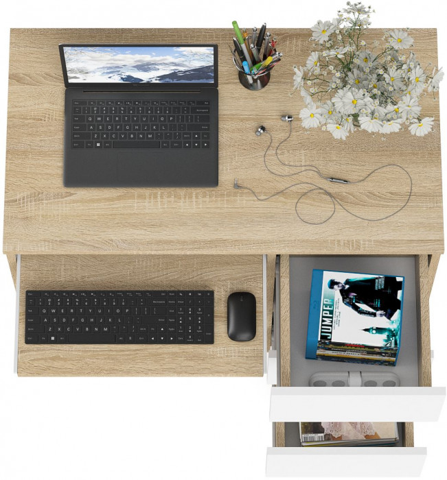 Мори Стол компьютерный МС-6 правый, цвет дуб сонома/белый, ШхГхВ 90х50х76,6 см., выдвижные ящики справа, НЕ универсальная сборка