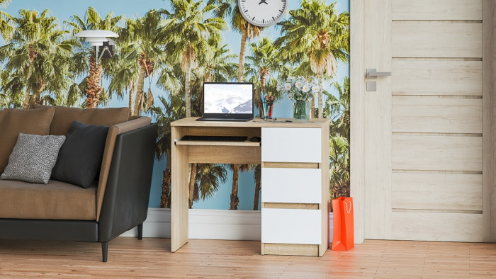 Мори Стол компьютерный МС-6 правый, цвет дуб сонома/белый, ШхГхВ 90х50х76,6 см., выдвижные ящики справа, НЕ универсальная сборка