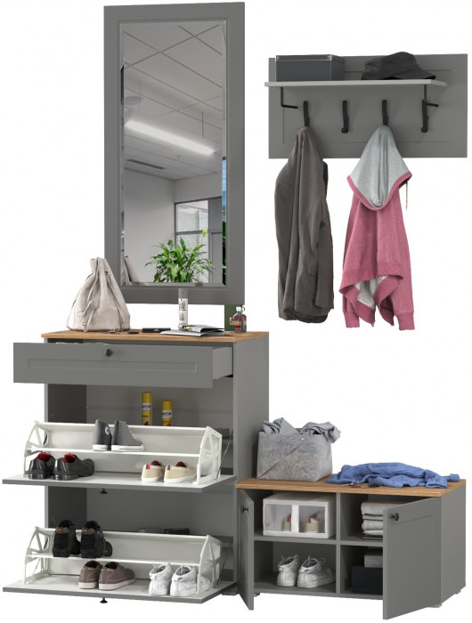 Остин Прихожая 44, цвет серый графит/дуб крафт золотой, ШхГхВ 160х41,9х210 см., универсальная сборка