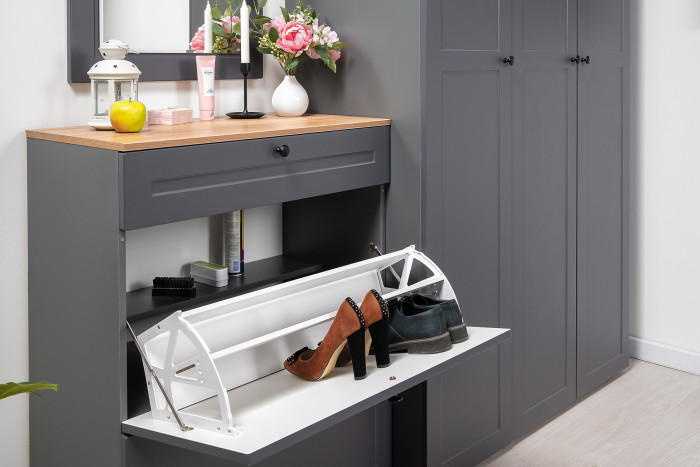 Остин Прихожая 44, цвет серый графит/дуб крафт золотой, ШхГхВ 160х41,9х210 см., универсальная сборка