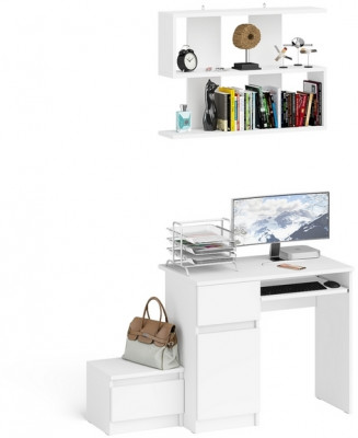 Мори Стол компьютерный МС-1 левый + Тумба ТМП400.1 + Полка 900, цвет белый, ШхГхВ 130,4х50х209,6 см., НЕ универсальная сборка