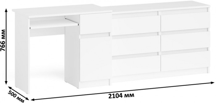 Мори Стол компьютерный МС-1 правый + Комод МК1200.6, цвет белый, ШхГхВ 210,4х50х76,6 см., выдвижной ящик справа, НЕ универсальная сборка