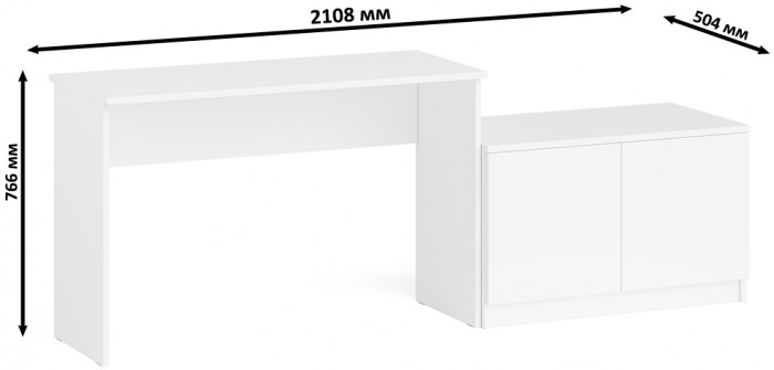 Мори Стол письменный МСП1200.1 + Тумба МА900.1, цвет белый, ШхГхВ 210,8х50,4х76,6 см., универсальная сборка
