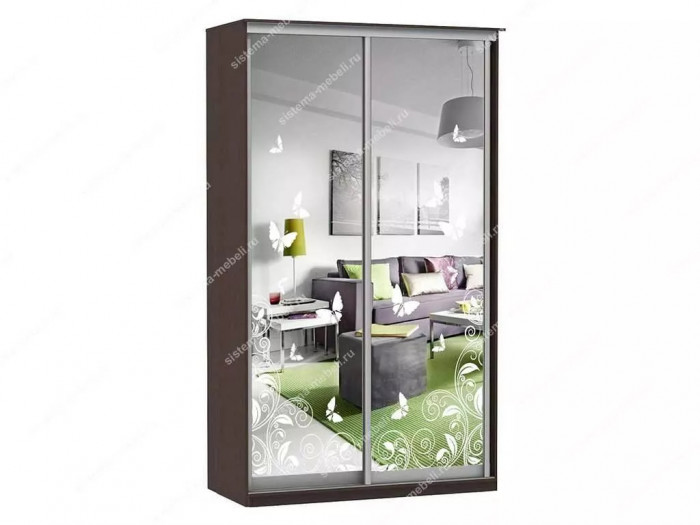 Шкаф купе Модерн 1190х600 2-х дверный 2-х секционный зеркальный с пескоструем №4 венге
