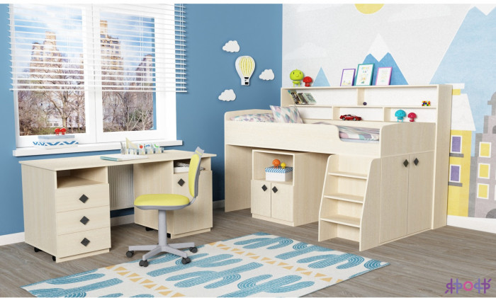 Кровать-чердак Малыш 5 (Винтерберг/Дуб молочный)