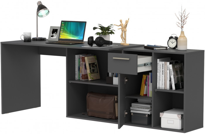 Лайт Стол письменный 03.245.01, цвет тёмно-серый, ШхГхВ 136,2х139,2х75,2 см.(угловой) или 203,7х60х75,2 см.(прямой), универсальная сборка