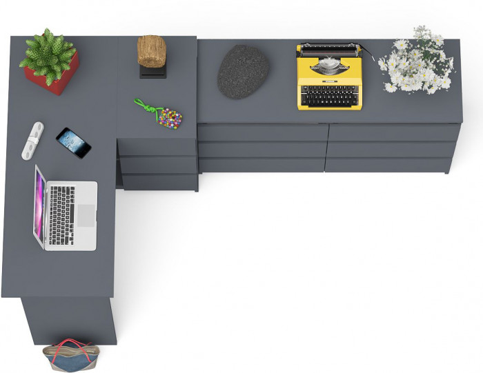 Мори Стол компьютерный МС-16 правый + Комод МК1200.6, цвет графит, ШхГхВ 244,8х84,9х76,6 см., выдвижные ящики справа, НЕ универсальная сборка