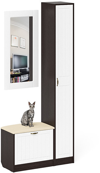 Прихожая П-6 Компоновка № 20, цвет венге/фасады МДФ белое дерево фрезеровка прованс, ШхГхВ 90х35х210 см., универсальная сборка