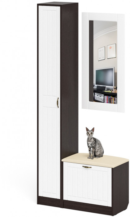 Прихожая П-6 Компоновка № 20, цвет венге/фасады МДФ белое дерево фрезеровка прованс, ШхГхВ 90х35х210 см., универсальная сборка