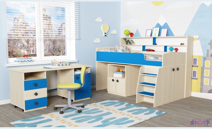 Кровать-чердак Малыш 5 (Дуб молочный/Лайм)