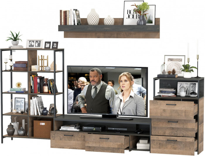 Трувор Гостиная 085, цвет дуб гранж песочный/интра, ШхГхВ 305,8х45,4х210 см., универсальная сборка