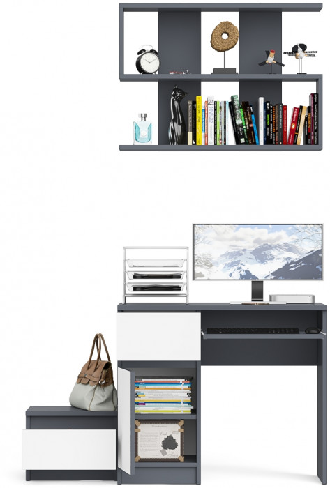 Мори Стол компьютерный МС-1 левый + Тумба ТМП400.1 + Полка 900, цвет графит/белый, ШхГхВ 130,4х50х209,6 см., НЕ универсальная сборка