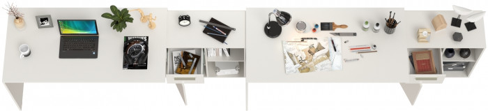 Лайт Стол письменный 03.245F + 03.245F, цвет белый шагрень, ШхГхВ 342,7х136х75,2 см.(угловой) или 407х68х75,2 см.(прямой), универсальная сборка