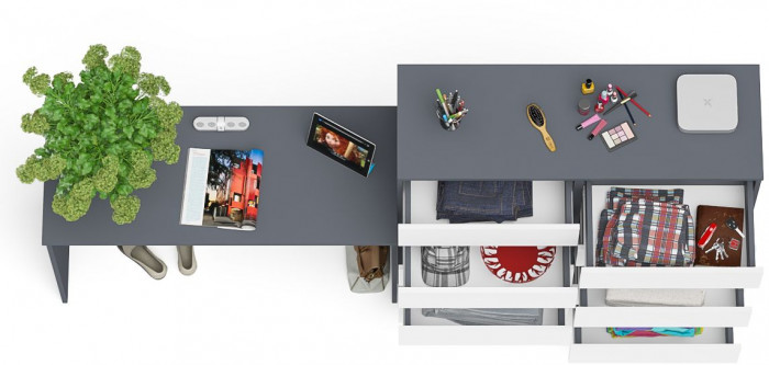 Мори Стол письменный МСП1200.1 + Комод МК1200.10, цвет графит/белый, ШхГхВ 240,8х50х115 см., универсальная сборка