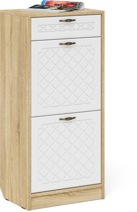 Прихожая П-6 Тумба для обуви 2 секции, цвет дуб сонома/фасады МДФ белое дерево фрезеровка ромб, ШхГхВ 50х35х108,3 см.