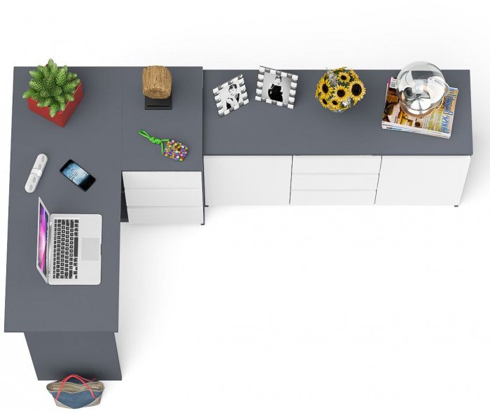 Мори Стол компьютерный МС-16 правый + Комод МК1200.3, цвет графит/белый, ШхГхВ 244,8х84,9х76,6 см., выдвижные ящики справа, НЕ универсальная сборка