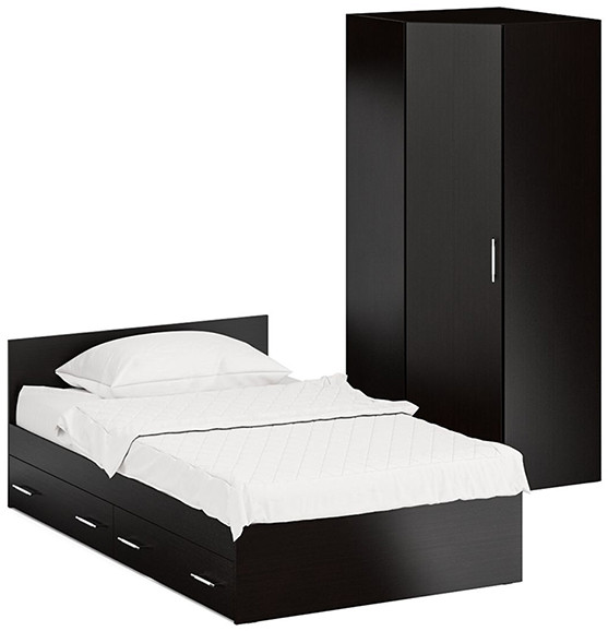 Кровать с ящиками 1200 + Шкаф угловой Стандарт, цвет венге, ШхГхВ 123,5х203,5х70 + 81,2х81,2х200 см., сп.м. 1200х2000 мм., без матраса, основание есть