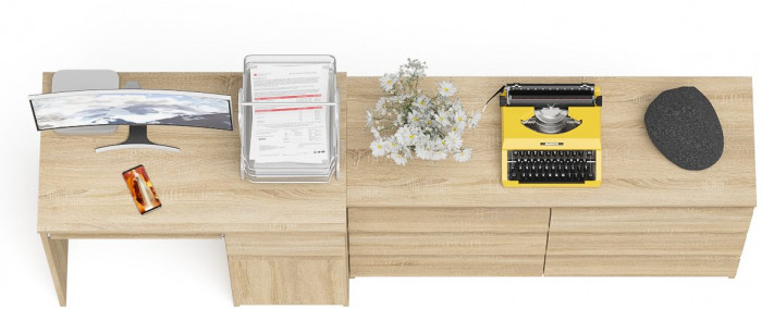 Мори Стол компьютерный МС-1 правый + Комод МК1200.6, цвет дуб сонома, ШхГхВ 210,4х50х76,6 см., выдвижной ящик справа, НЕ универсальная сборка