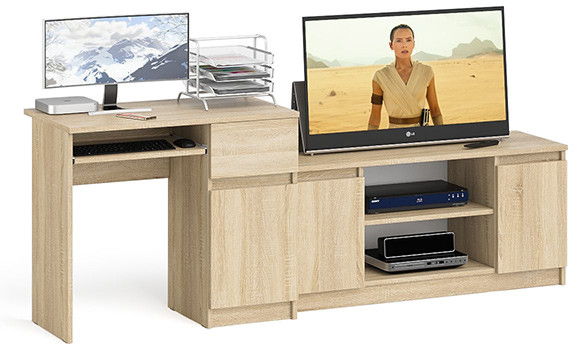 Мори Стол компьютерный МС-1 правый + Тумба МТВ1200.1, цвет дуб сонома, ШхГхВ 210,4х50х76,6 см., выдвижной ящик справа, НЕ универсальная сборка