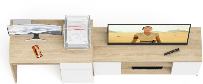 Мори Стол компьютерный МС-1 правый + Тумба МТВ1200.1, цвет дуб сонома/белый, ШхГхВ 210,4х50х76,6 см., выдвижной ящик справа, НЕ универсальная сборка