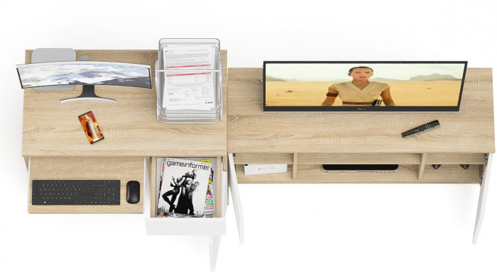 Мори Стол компьютерный МС-1 правый + Тумба МТВ1200.1, цвет дуб сонома/белый, ШхГхВ 210,4х50х76,6 см., выдвижной ящик справа, НЕ универсальная сборка