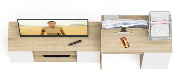 Мори Стол компьютерный МС-1 правый + Тумба МТВ1200.1, цвет дуб сонома/белый, ШхГхВ 210,4х50х76,6 см., выдвижной ящик справа, НЕ универсальная сборка