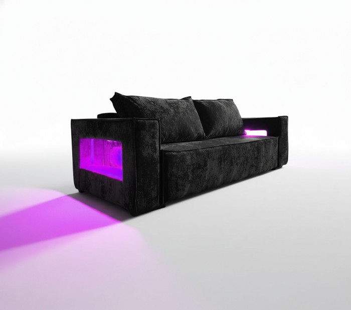 Диван-еврокнижка Лофт Люкс Плюш с подсветкой, 140х195, черный