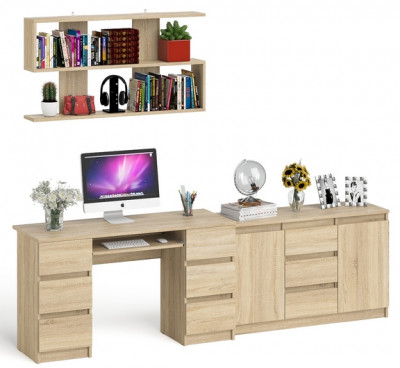 Мори компьютерный стол МС-2 + Комод МК1200.3 + Полка 1200, дуб сонома