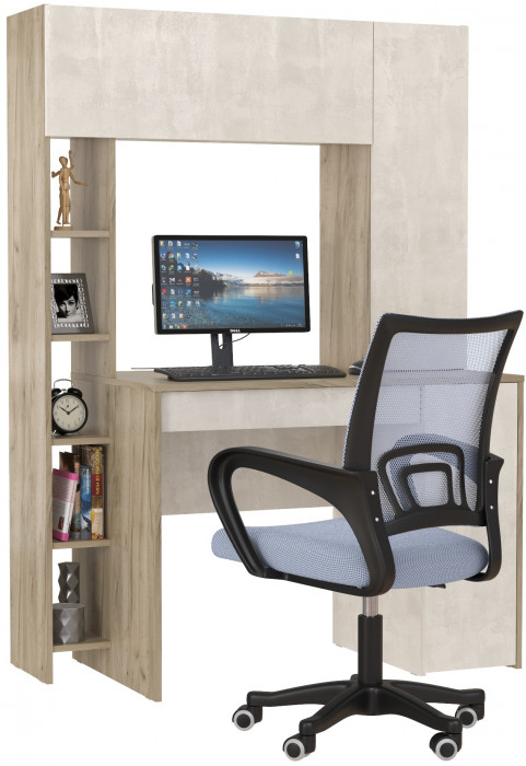 КР100 Стол компьютерный Комфорт 12.71 + кресло 103 серое, цвет дуб крафт серый/шёлковый камень, ШхГхВ 116,7х60,2х165,4 см., НЕ универсальная сборка