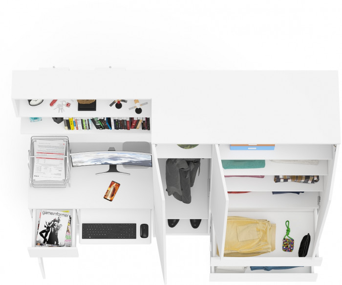 Мори Стол компьютерный МС-1 левый + Шкаф МШ1200.1 + Полка 900, цвет белый, ШхГхВ 210,4х50,4х209,6 см., НЕ универсальная сборка