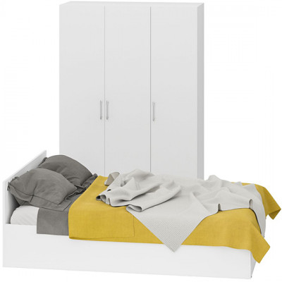 Спальня Стандарт 1-1400, цвет белый, ШхГхВ 143,5х203,5х70 + 135х52х200 см., сп.м. 1400х2000 мм., без матраса, основание есть