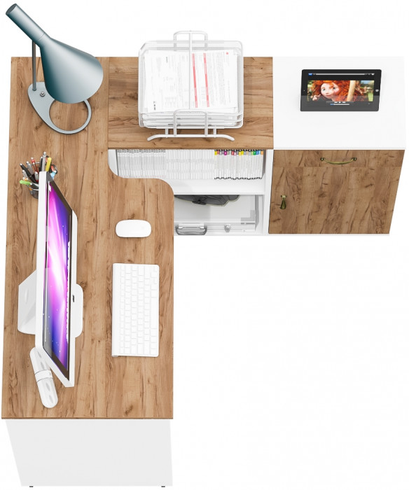 Лидер-8 Стол + Тумба МД 3.15, цвет белый шагрень/крафт золото, ШхГхВ 205х50/30х75 см. или 115х50/120х75 см., НЕ универсальная сборка