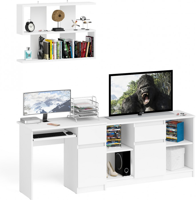 Мори Стол компьютерный МС-1 правый + Тумба МТВ1204.1 + Полка 900, цвет белый, ШхГхВ 210,4х50х209,6 см., НЕ универсальная сборка